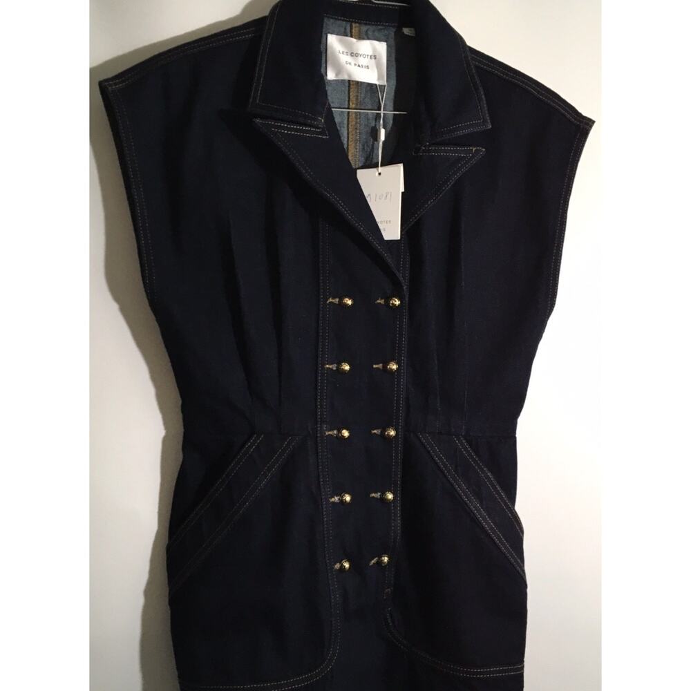 Les Coyotes De Paris Dory Women's Size 36 Dark Denim Button Front Mini Dress - Picture 3 of 6